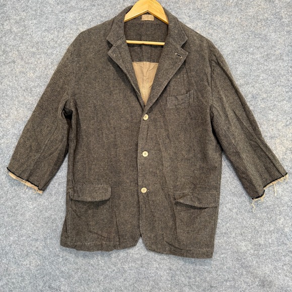 CP Shades Shirt Chore Blazer Jacket Mens Medium Cut Off Fringe Soft Cotton Brown